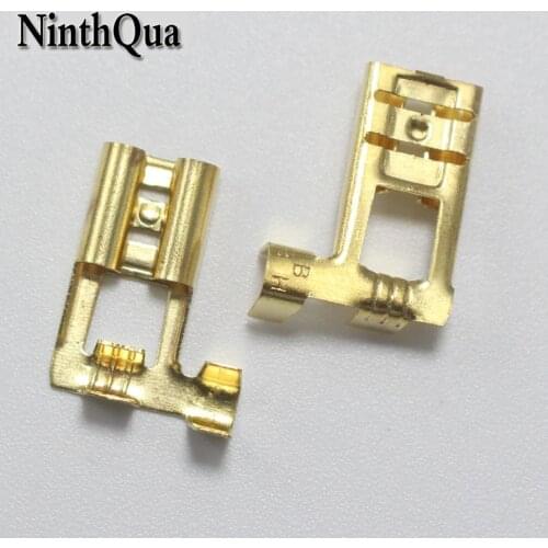 50pcs Copper 6.3 Crimp Terminal 6.3mm Flag Type Uninsulated Spring Connector Right Angle Female Cold Terminal