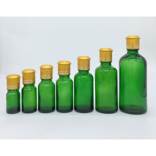 500x 5ml/10ml/15ml/20ml/30ML/50ml/100ml Green Glass Bottle Vials Essential Oil Bottle with Decorative pattern cap Perfume bottle