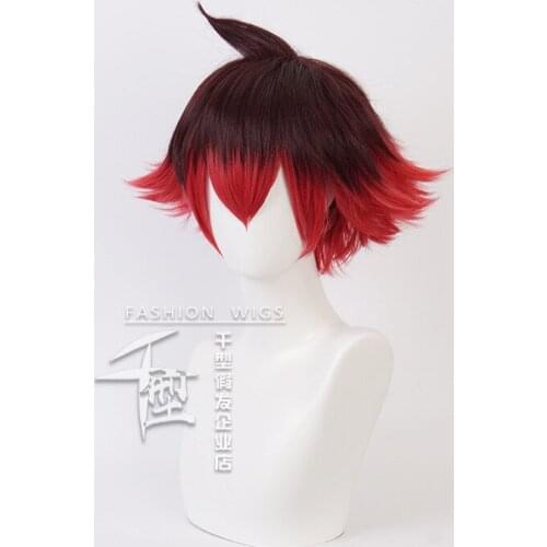 Anime PROMARE Cosplay Gueira Wig 33cm Short Heat Resistant Synthetic Red And Black Hair Halloween Cosplay
