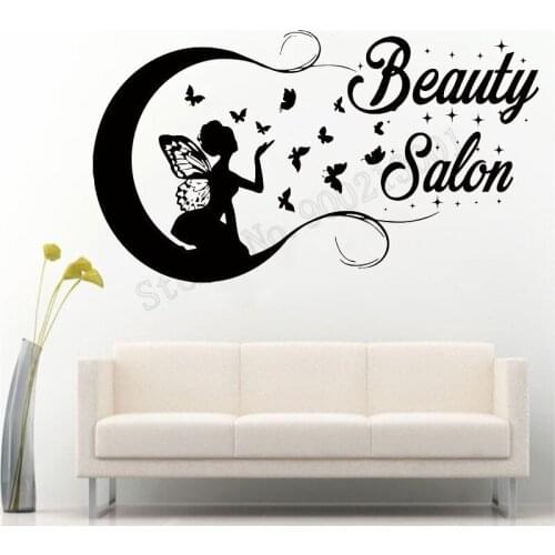 Beayty Salon Quoter Wall Sticker Fairy Wiyh Butterflu Stars Decoration For Room Vinyl Removeable Design Poster Mural DecalsLY948