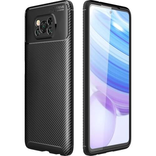 For POCO X3 NFC Case Cover Shockproof Luxury Soft Carbon Fiber Silicone Bumper for Xiaomi POCO X3 NFC Case