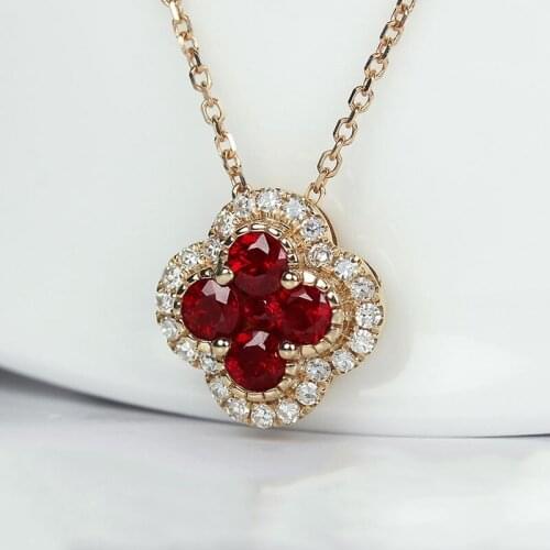 CxsJeremy Solid 14K 585 Rose Gold Ruby Gemstone Clavicle Chain Engagement Women Diamonds Fine Jewelry Pendant Necklaces