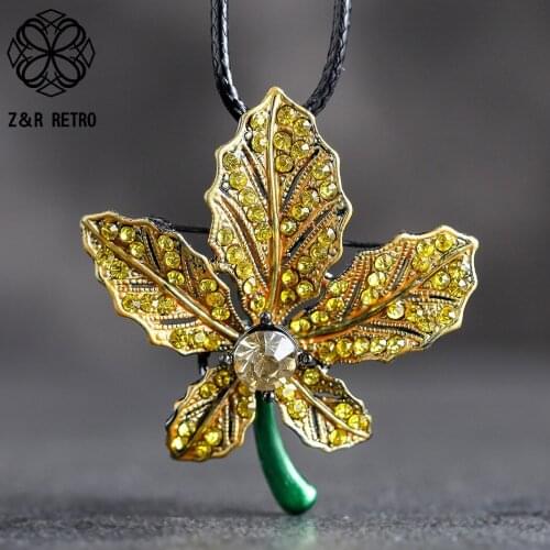 Long Necklace Jewelry For Women Leaf Crystal Pendant Decoration Plant Beads Vintage Rope Suspension Rope Chains Choker Wholesale