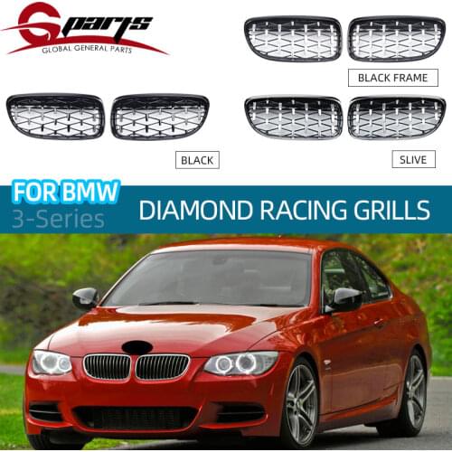 G-Parts One Pair ABS Car Diamond Front Bumper Racing Grille Overlay Kidney Racing Grilles For BMW E90 3 Series 2008-2012