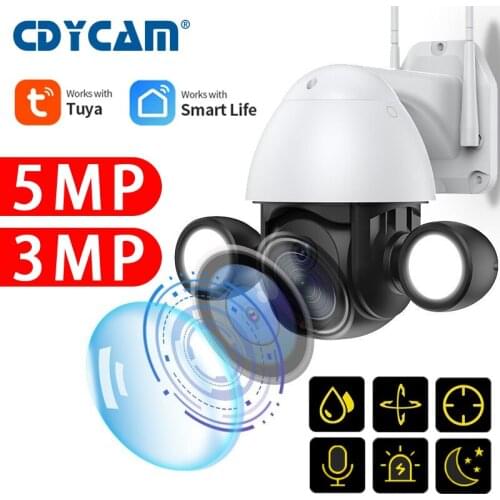 5MP/3MP Tuya Smart Life WiFi Outdoor PTZ Camera IR Night Vision Home Security Auto Human Tracking CCTV IP Camera No Google/Alexa