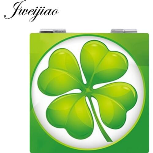 JWEIJIAO 2019 charm colorful wonderful Compact mirror Lucky Clover PU leahter Mini small mirrors for girls QF344