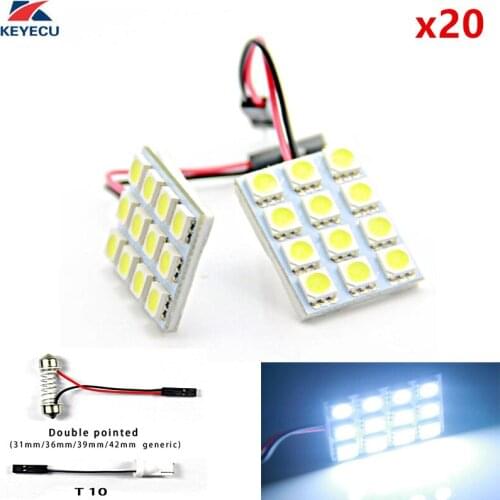 KEYECU 20PCS 12V White 5050 12SMD LED Panel Dome Light Lamp Auto Car Reading Interior Lamp With T10 Festoon Adapters