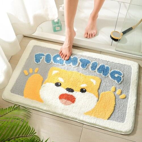 Lovely Cartoon Animal Rabbit Bear Dog Printed Mat Bathroom Anti-slip Water Absorption Floor Doormat Soft Household Rug Foot Pad