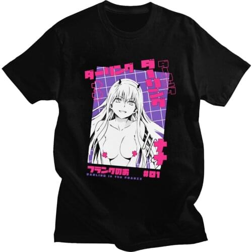 Cool Tshirt Men Darling In The Franxx Tshirt Short Sleeved 100% Cotton Tee Tops O-neck Casual Anime T-shirt Manga Zero Two Shirt