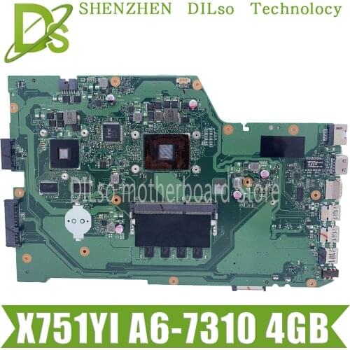 KEFU X751YI Motherboard For ASUS X751Y X751YA K751Y Laptop Motherboard Celeron A6-7310U 4GB RAM 100% original Mainboard