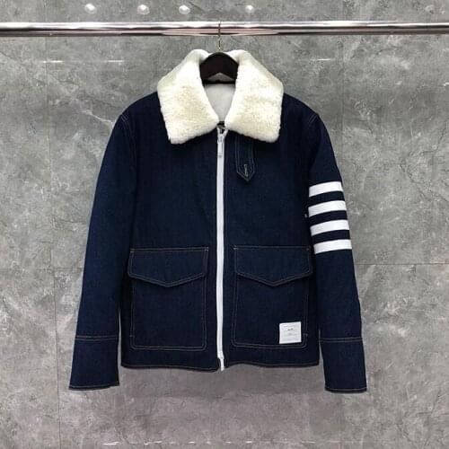 2021 Fashion Brand Down Coats Men Patchwork Denim Jacket Striped Thick Casual Wool Collar Winter Clothing Down Jacket