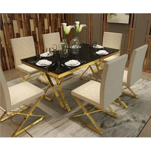 Stainless steel Dining Room Set Home Furniture minimalist modern marble dining table and 6 chairs mesa de jantar muebles comedor