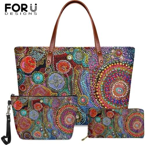 FORUDESIGNS New Arrival Fashion Dot Art Printing Women Large Soft Handbag And Leather Purse 3set Ladies Casual Shoulder Tote Bag