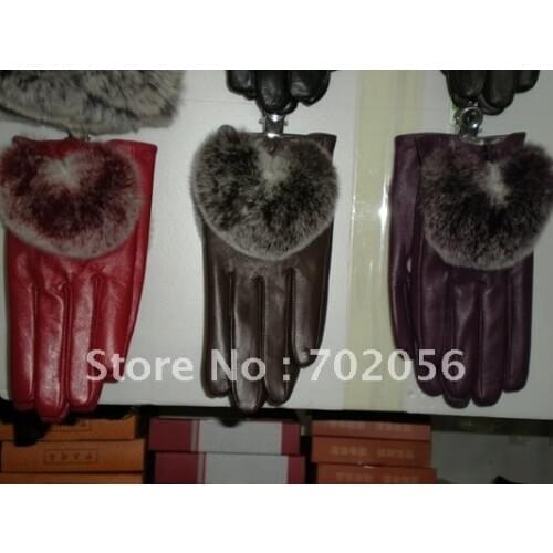 Rex Rabbit Fur Real lambskin leather Gloves skin GLOVES 10pairs/lot #2422