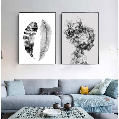 Scandinavian Posters Nordic Poster Black and White Pictures Feather Wall Painting Abstract Art Prints Living Room Wall Decor