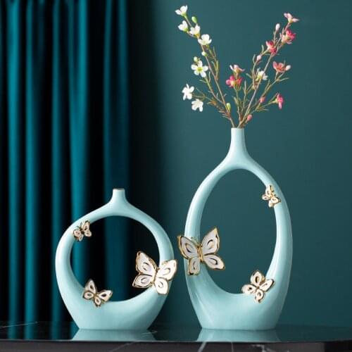 Modern Ceramic Vase Simulation Flower Ornaments Home Livingroom Desktop Figurines Craft Store Coffee Table Furnishing Decoration