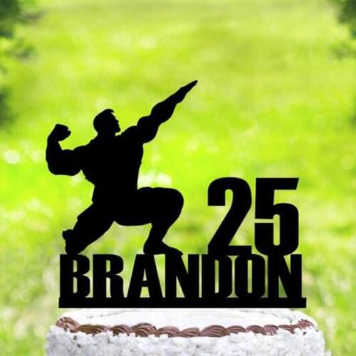 Custom name and age Muscle man Happy birthday cake topper,Sports men silhouette cake topper, Bodybuilder birthday Party topper
