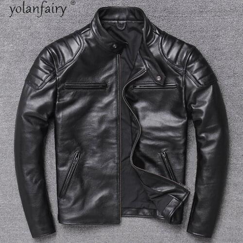 Spring Autumn Genuine Leather Jacket Men Real Cow Leather Coat Short Motorcycle Sand Collar Women Clothing Chaquetas Hombre 2021
