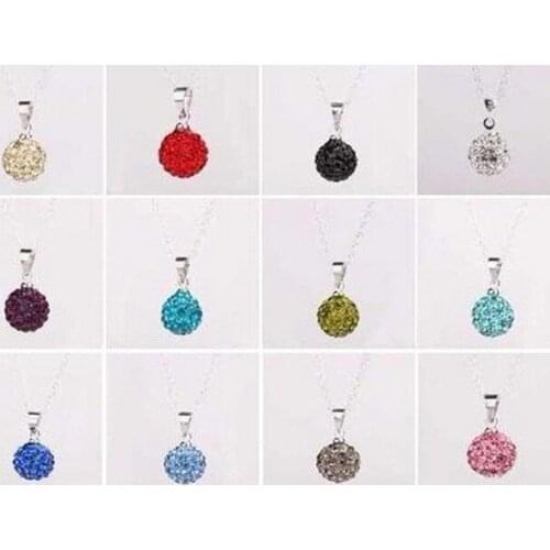 Can choose color 10mm mixed Fashion Jewelry Silver Plated micro pave disco ball bead necklace crystal crystal