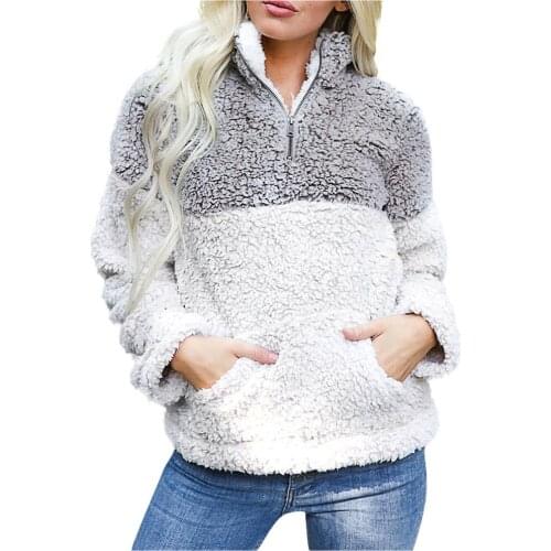 Zipper Splicing Plush Pullover Warm Autumn Winter Hoodies Women Casual V-neck Sweatshirt Tops For Women Full Sleeves New Свитшот