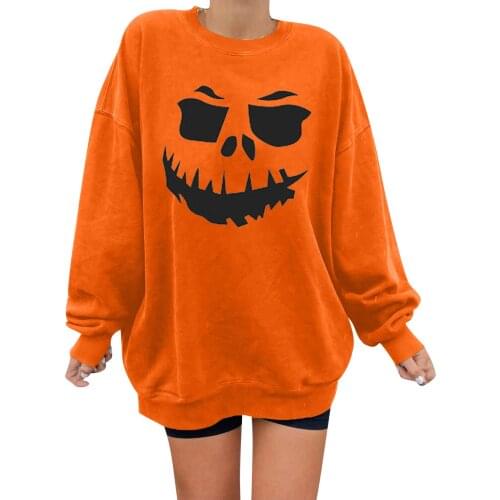 Halloween Sweatshirt Pumpkin Face Print Funny Women Sweatshirts Fall Winter Long Sleeve Ladies Pullover Shirt Streetwear Tops G4