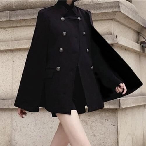 Women Winter Overcoat Double Breasted Gothic Cloak Wool Jacket Coat Long Sleeve Loose Capes Fashion Ponchos Outwear Clothing