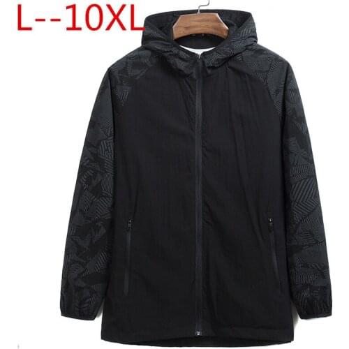 10XL 8XL 6XL New Mens Hooded Jacket Spring summer Fashion Windbreaker Waterproof Casual Bomber Jacket Zipper Coat Outwear