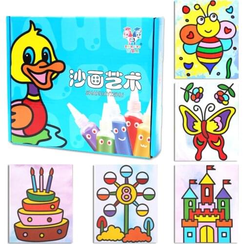 2pcs/lot Kids DIY Sand Painting Toy Children Drawing Board Sets Bubble sand Handmade Picture Paper Craft Sand Draw Art