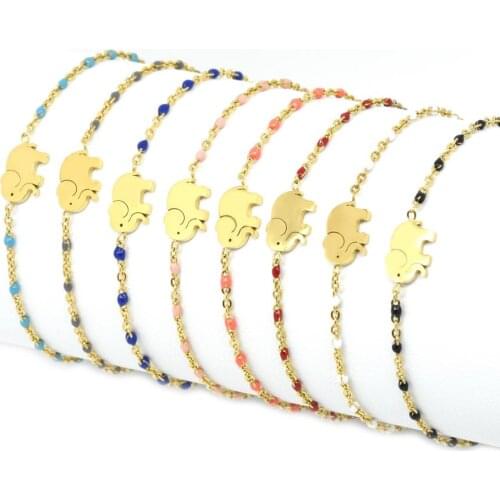 5pcs/ pack Lovely Elephant Tag Multi-color Beads Gold Charms Dainty Adjustable Link Bracelets For Women Wedding Dainty Gift