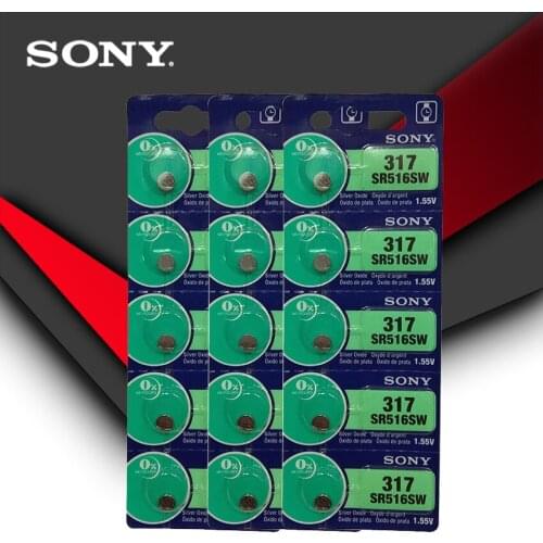 15pcs Sony 100% Original 317 SR516SW SR516 1.55V Silver Oxide Button Cell Coin Battery High Capacity Calculator Car Remote