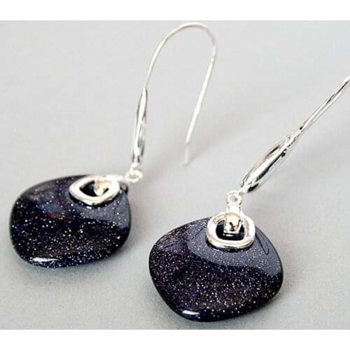 Free shipping FASHION 925 SILVER NATURAL SANDjade EARRINGS 14/5"