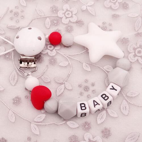 Free Personalized Name Pacifier Clips Food Grade Silicone Star Dummy Holder Safe Teething Nipple Chain Infant Shower Gift New