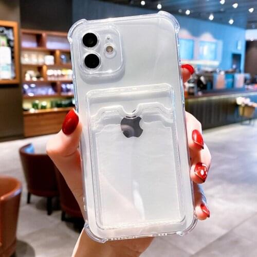 ID Credit Card Holder Clear Phone Case For iPhone 12 11 Pro Max X XR XS Max 7 8 Plus Mini Wallet Shockproof Soft TPU Back Cover