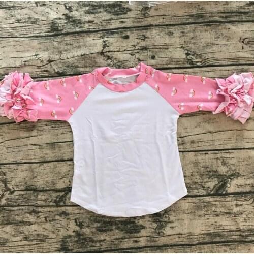 Baby girls cut pink icing raglan long sleeve shirts children rainbow prints clothing kids lovely round neck shirts