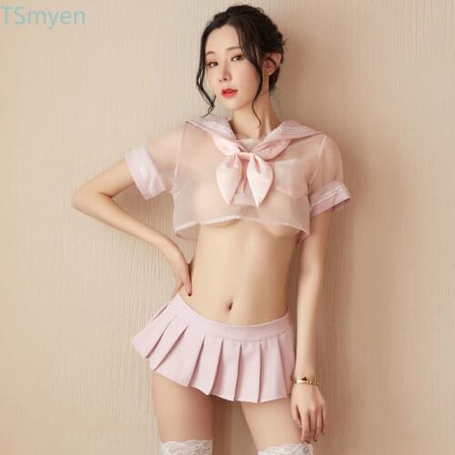 Womens Lolita Erotic Costumes Japanese Style Schoolgirl Sailor Cosplay Clothes Female Exotic Dresses Transparent Lingerie Woman