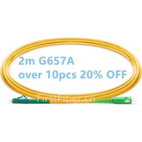 FirstFiber 2m LC APC to SC APC G657A Fiber Patch Cable, Jumper, Patch Cord Simplex 2.0mm PVC OS2 SM Bend Insensitive