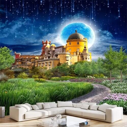 Custom Photo Wallpaper Fantasy Castle Beautiful Wonderland Moonlight Landscape Wall Paper Roll Modern Papel De Pared 3D Mural