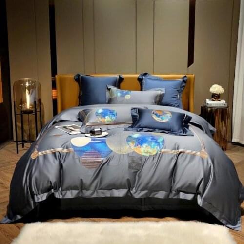 Outer Space Planet Abstract art Duvet Cover Set Premium Egyptian Cotton Soft Bedding Set Bed Sheet 2Pillow Shams Queen King size