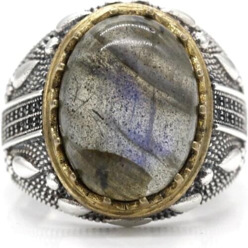 Natural Moonstone 925 Silver Mens Ring CZ Stone Vintage Turkish Jewelry Party Ring For Men Women Drop Fashion Jewelry