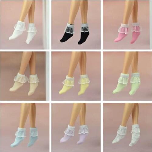 Sweet Beautiful Pure Candy Color Lace Stockings Anklets for Barbie Doll Short Cute Socks for Blyth Dolls Accessories 1/6 BJD Toy