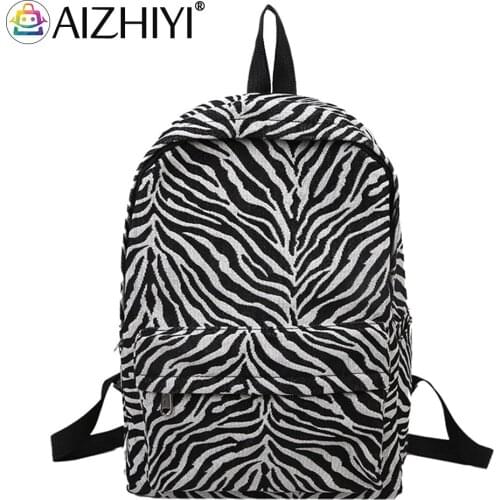 Fashion Women Zebra Pattern Printing Backpack Preppy Style Casual Large Capacity Knapsack Rucksacks Handbags