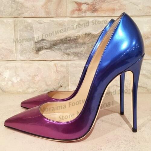 Moraima Snc 12cm Thin Heels Woman Pumps Sexy Pointed Toe Gradient Colors Leather Shoe Fashion Office Lady Shoe