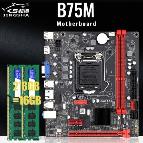 LGA 1155 Motherboards Set B75M Motherboard Combo with 2*8GB DDR3=16GB 1600MHz Desktop Memory
