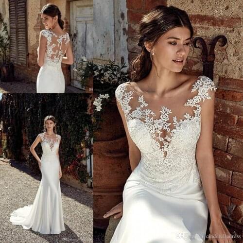 New Country Beach Mermaid Bohemian Bridesmaid Scoop Neck Cap Sleeves Tulle Lace Applique Plus Size Bride