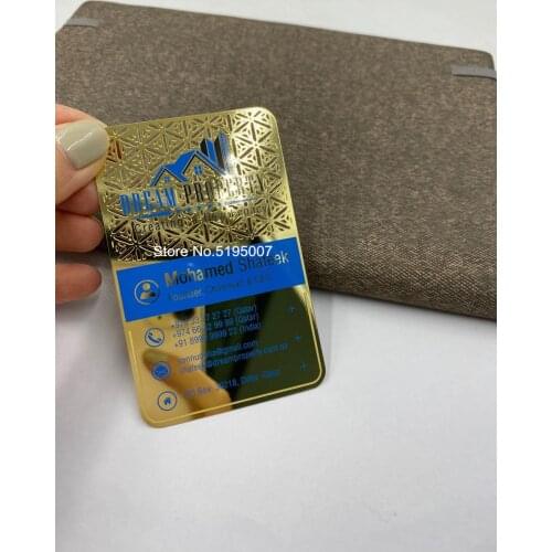 Wholesale high quality personalized gold mirror metal business card