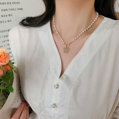 Trendy Multilayered Butterfly Pearl Necklace For Women Fashion Sun Star Gold Pearl Choker Necklaces 2021 Trend Jewelry Gift