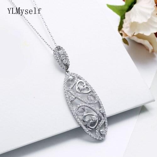 Luxury 925 Sterling Silver Pendant Necklace Long Shape Heart design Romantic Silver Suspension Jewellery Best gifts Jewelry