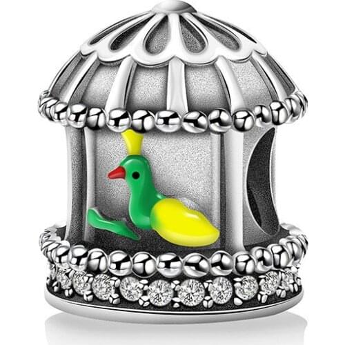 2019 New Arrival 100% 925 Sterling Silver Herald Of Spring Bird Cage Pendant Charm fit Women Bracelet DIY Jewelry Gift Y7064