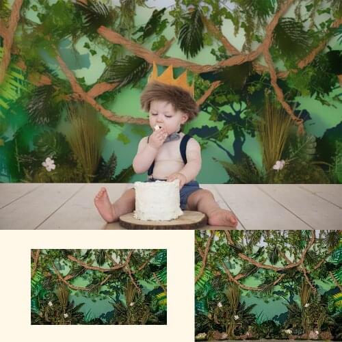 Wild One-Newborn Baby Kids Portrait Backdrops Jungle Forest Baby Shower Birthday Party Decor Wild One Cake Smash Photo Studio