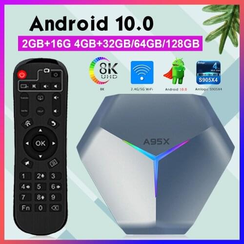 A95X F4 Samrt TV Box Android 10.0 8K Media Player 4K 3D 2.4G/5G WiFi Amlogic S905X4 Quad Core ARM Cortex A55 RGB Light TV Box